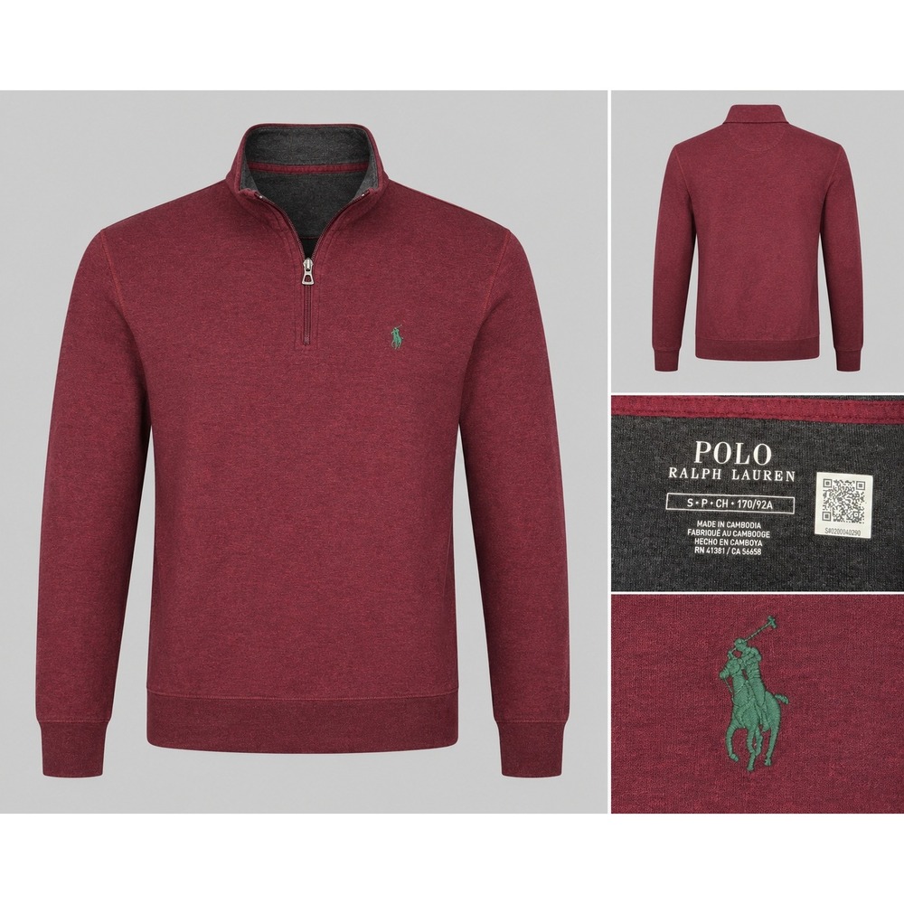 Polo Ralph Lauren Quarter Zip Men Small Burgundy Excellent Heathered‎ Pullover